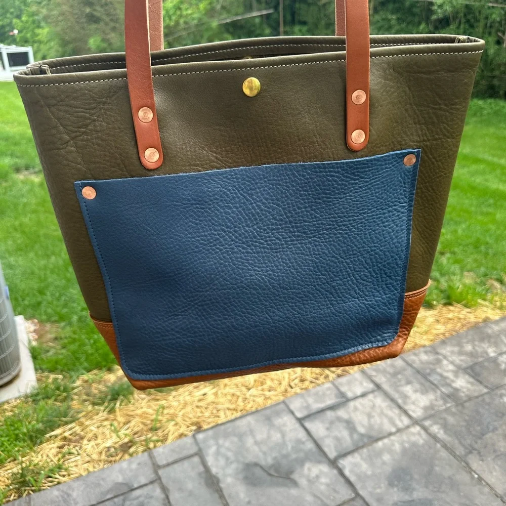 SOLD ON CROSSPOST KMM Olive and Cognac Full Size Travel Tote - Picture 2 of 4